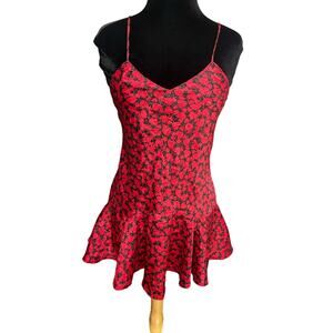 Vintage Y2K Victorias Secret Gold Label Red Black Drop Waist Heart Chemise Small
